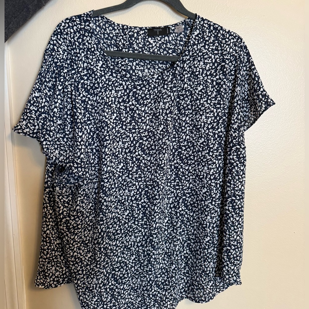 Tahari Navy and White Blouse